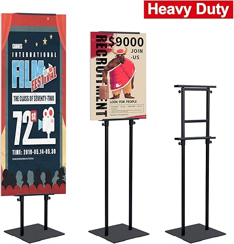 AKTOP Heavy Duty Floor Standing Sign Holder with Non-Slip Mat Base, Adjustable Banner Stand Height Up to 82.6 inch, Double-Sided Pedestal Poster Stand