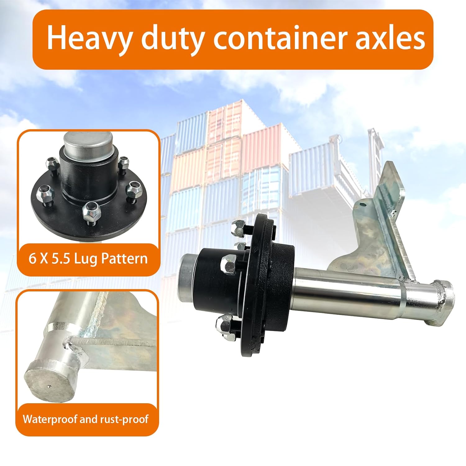 6-Lug 5.5'' Shipping Container Wheel Axles Shifting Tool Jack Kit Tie Down-Moves Fully Assembled Fit for 20ft - 40ft Heavy Duty Shipping Container, 2 Pack