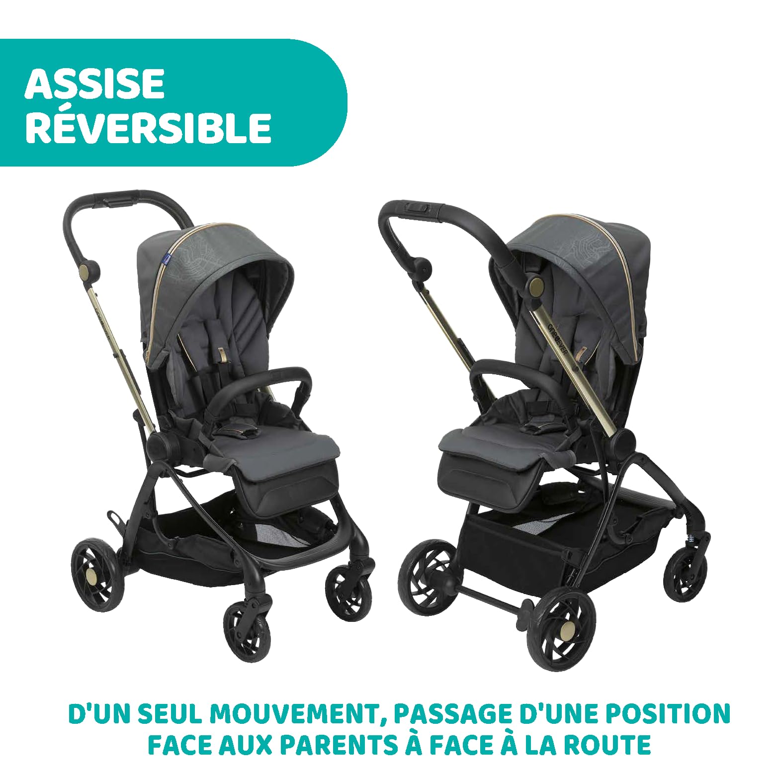 Chicco One4Ever Poussette Légère et Compacte de 0 Mois à 4 ans,Capacité de Charge Maximale de 22 kg,Poussette Pliable,Dossier Inclinable,Fermeture Automatique en 1 étape