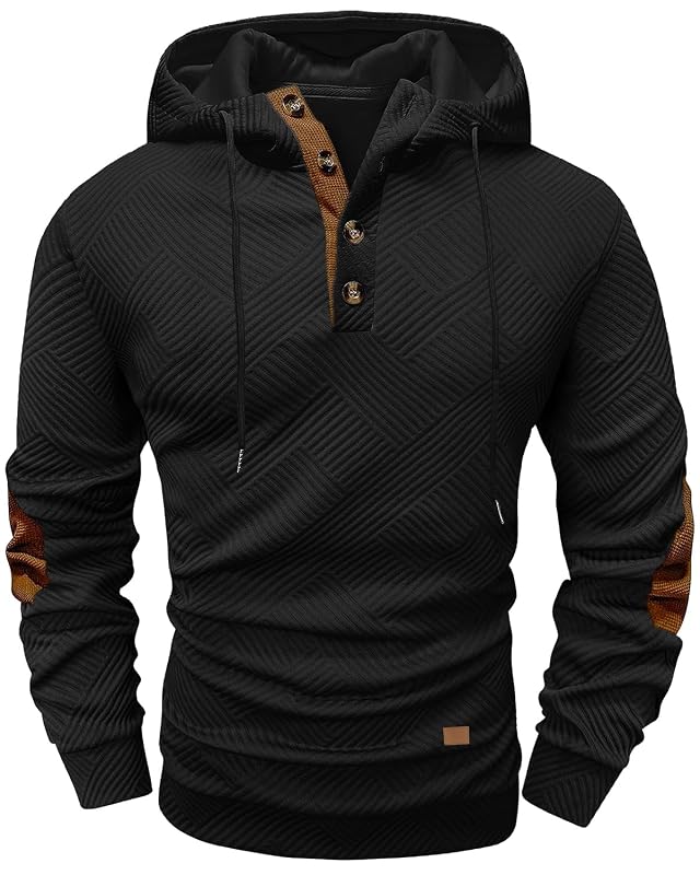 Ryehack Mens Hoodies Pullover Casual Long Sleeve Stand Collar Button Pullover Sweatshirts Color Block Pullover