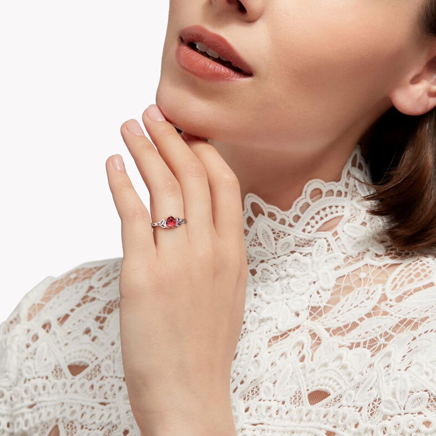 925 Sterling Silver Good Luck Celtic Twisted Knot/Claddagh Heart Birthstone Ring, Thin Delicate Adjustable Promise Engagement Ring Irish Jewelry for Women - Image 3