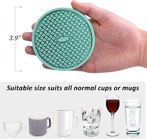 Miniatura 3 de ME.FAN Posavasos de silicona paquete de 6 posavasos gruesos con soporte, tapete para tazas, antideslizante, antiadherente, se mantiene en su lugar,