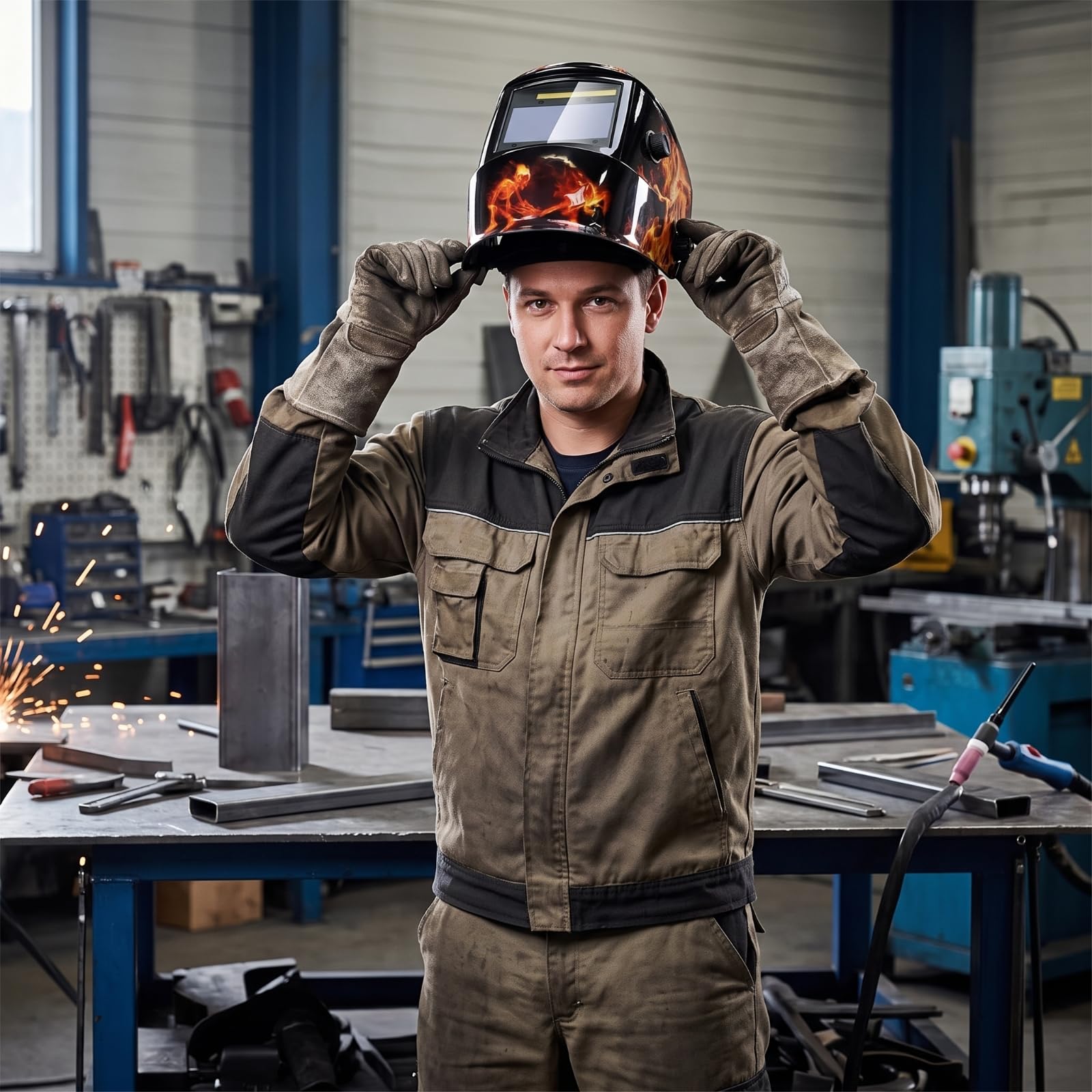 Amagogo de Soldar Máscara Casco Visera Pantalla con Autooscurecimiento Ajuste Cómodo y Protección contra Chispas y Residuos Adecuada para Soldadores Taller Bricolaje