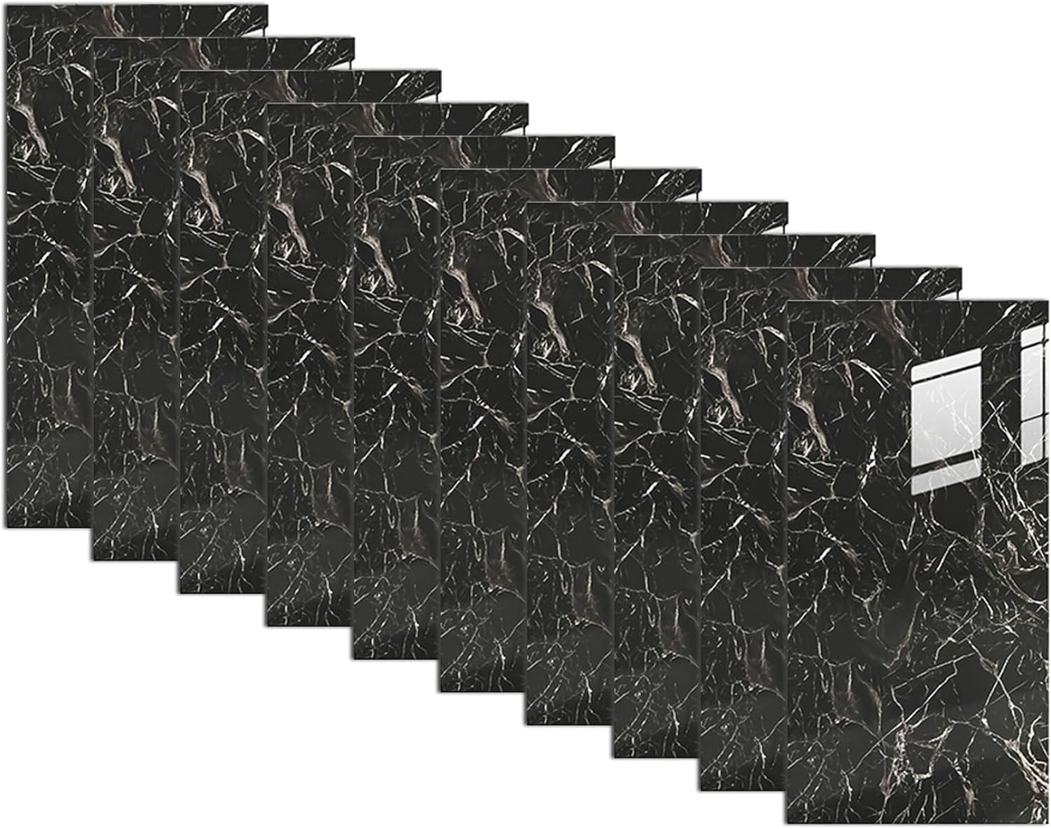 10PCS Peel and Stick PVC Wall Panels, 12x24 Inch Waterproof Marble Texture Self-Adhesive Shower Tile Sticker, Black