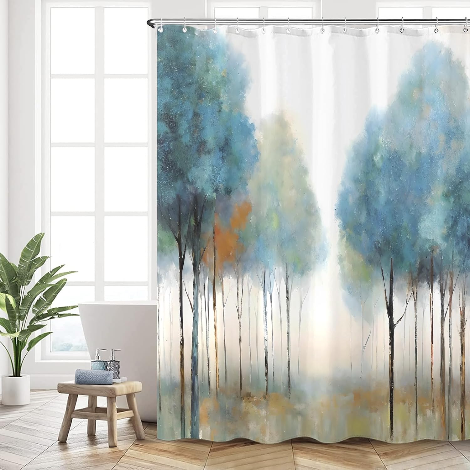 Blue Tree Shower Curtain Fabric Shower Curtain Flowers Shower Curtains Cloth Fabric Bathroom Decor Set with 12 Hooks Blue Tree 72×72 Inches
