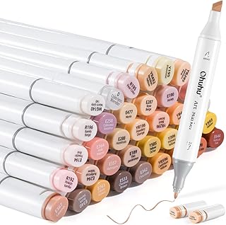 Skin Tone Colors Alcohol-Based Markers, Sketch Art Marker for Kids and Adult Coloring, Illustration, Comes W/1 Color Less Alcohol Marker Blender (Chisel & Fine, 36 Skin Tone Colours)