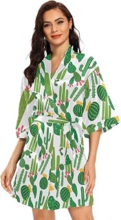Women Kimono Wedding Satin Robe, Short Bathrobe Sleepwear Dressing Gown S-XXL