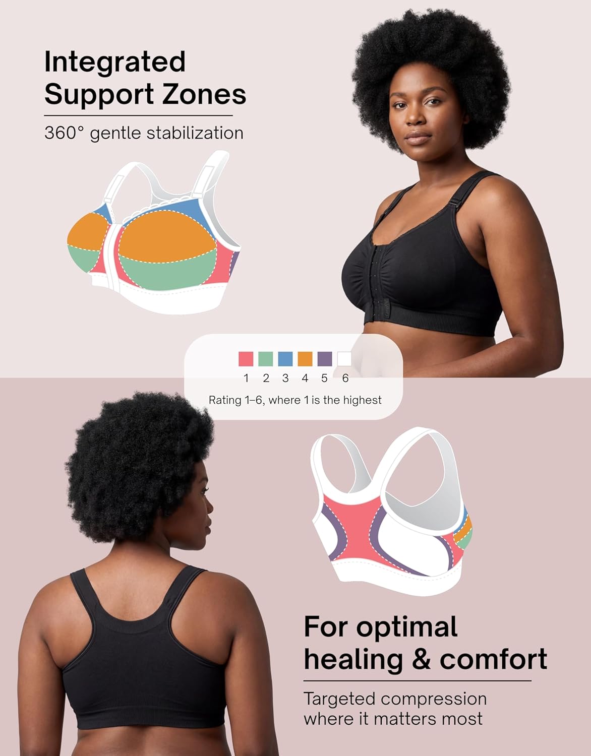 Alice Post Surgery Compression Bra w/Adjustable Straps | Post Surgical Bra Front Closure