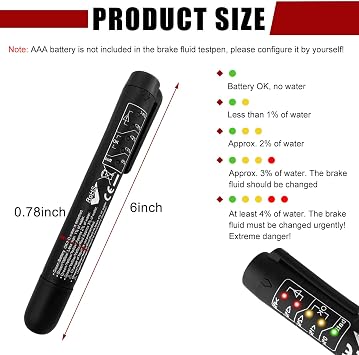 ブレーキフルード液体テスターペン、油圧液体液体オイル水分計、5つのledインジケーター付き、dot 3 Dot 4 Dot 5.1用オートブレーキフルード含有量検出器、カーアクセサリー