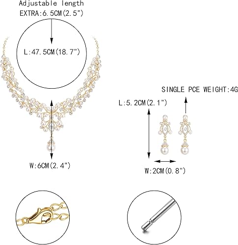 Miniatura 6 de Ever Faith - Juego de joyería para boda con perlas que simulan flores, vidrio austríaco transparente