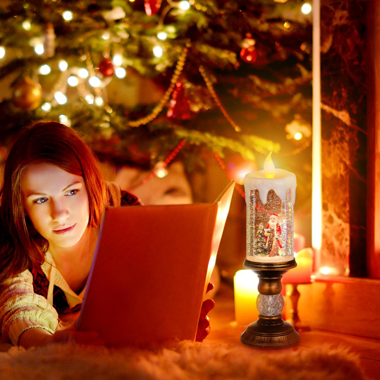 Ciieeo Weihnachts-led-kerzenlampe, Dekoratives Nachtlicht mit Spieluhr, Kristall-schneekugel-Effekt für Heim- Und Bürodekoration, USB-betrieben, Mehrfarbig