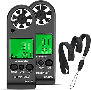 HOLDPEAK Small Digital Anemometer 2PCS, 816B 0.3~30m/s Handheld Wind Speed Gauge for Outdoor, Digital Wind Speed Meter for Wind Velocity, Temperature℃/℉ with Backlight, Wind Chill Indicator, MAX/AVG