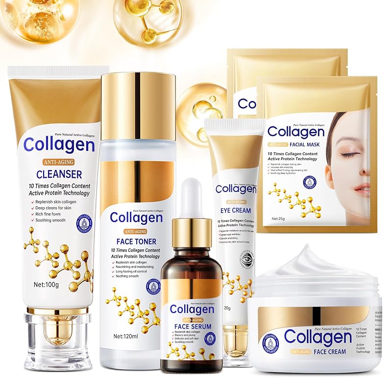 Conjunto de cuidados faciais mopayzer com 7 peças e colágeno