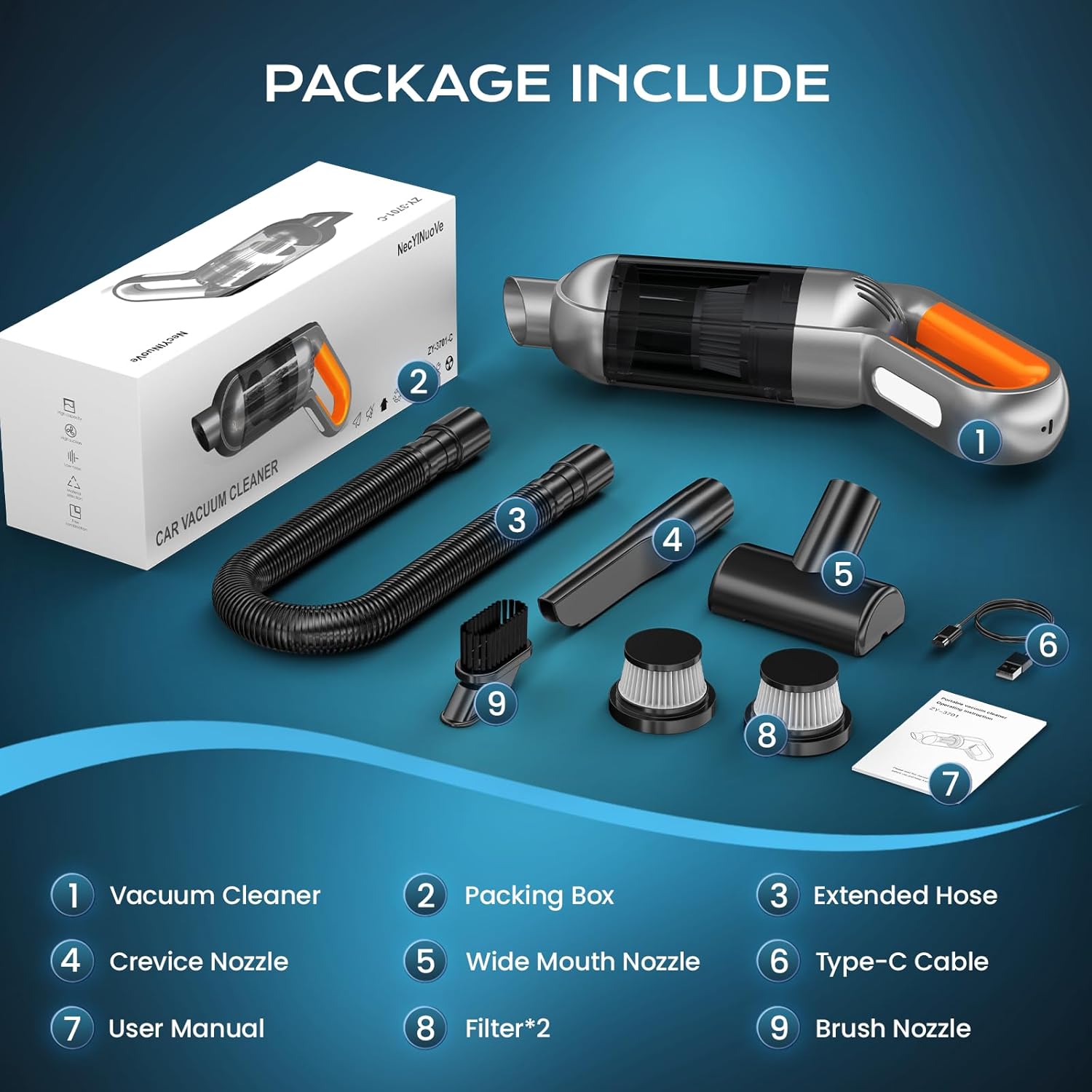 Handheld Vacuum Cordless, Portable Car Vacuum with LED Light,Rechargeable Small Vacuum Cleaner with Powerful Suction,Lightweight Vacuum Cleaner for Car Home Office Pet Hair (Orange)