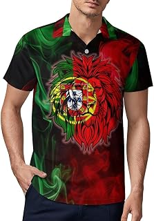 Portugal Flag Lion Men's Short Sleeve Polo Shirts Golf Polo Shirt Casual Shirt Lightweight