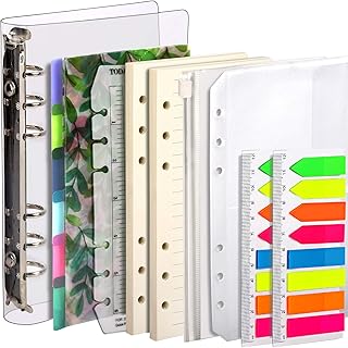 Personal Binder Notebook Refills Set, Teenitor A6 Loose-leaf Binder with Page Dividers, 2 Packs A6 Lined Paper Refills, 1pcs A6 Zipper Binder Pockets & 2-pocket Bag, 320pcs Index Note Tabs & Ruler