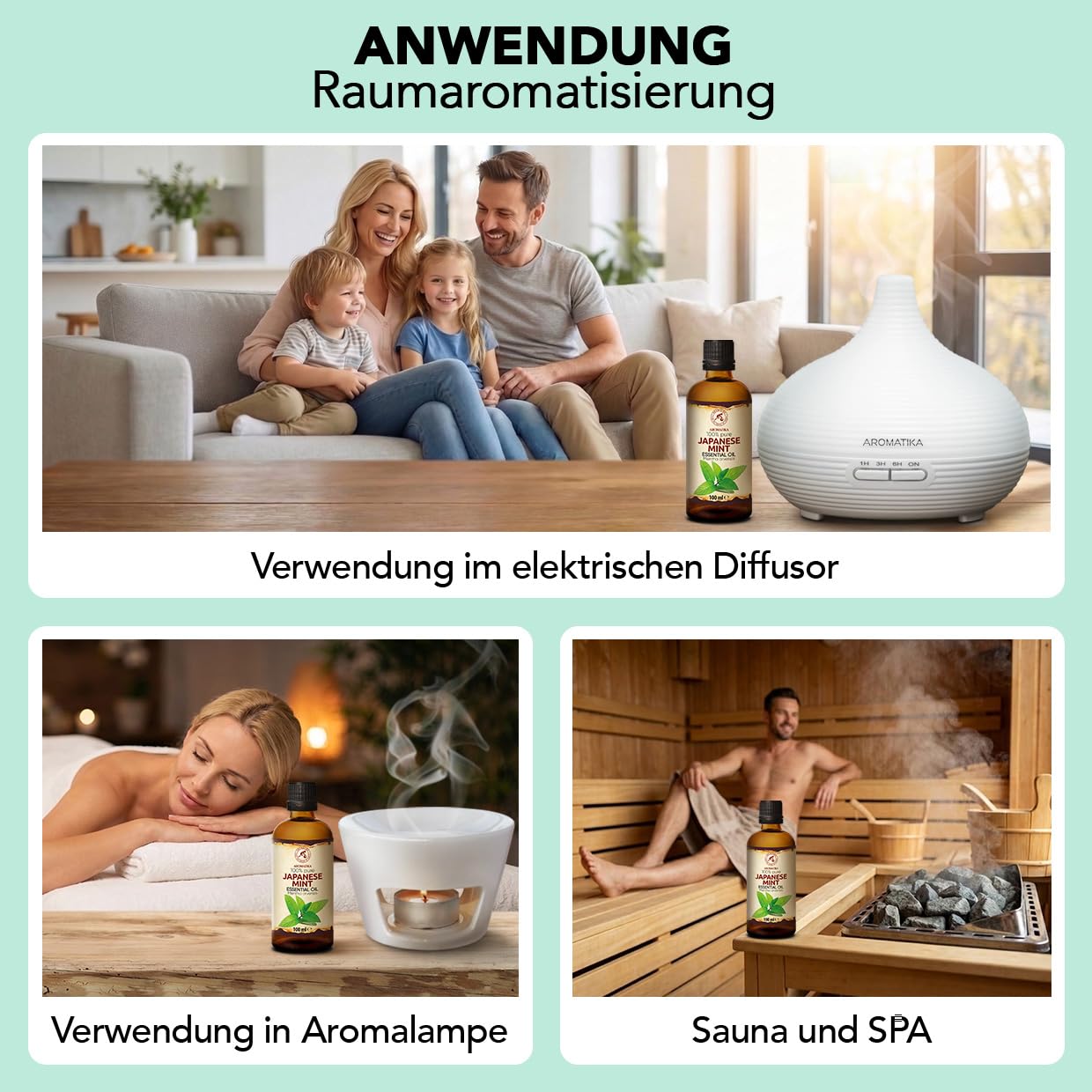 Ätherisches Öl Der Japanischen Minze 2x100 ml - Mentha Arvensis - Reines Ätherisches Minze Öl - für Diffusers und Duftlampen - Frischer Aroma - Minzduft - Aromakerze - Lufterfrischer - Aromatherapie
