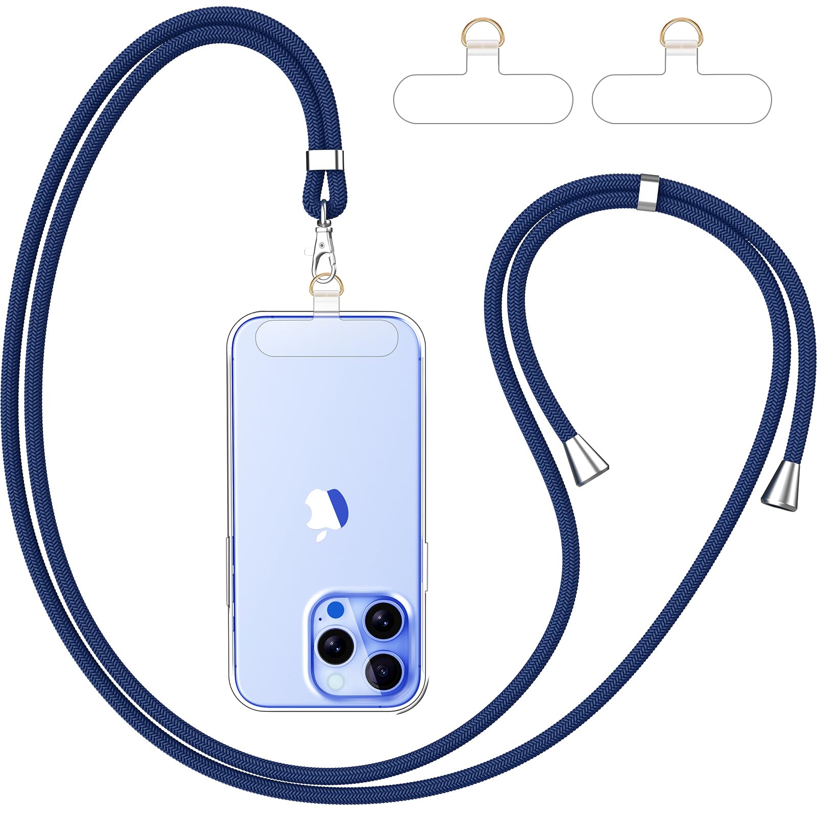 caslord Cordino per Cellulare*1, Trasparente Patch Universali*2, Adatto a Tutti Gli Smartphone, Cinturino per Cellulare Abbinabile a Qualsiasi Custodia, Regolabile e Rimovibile - Blu brillante