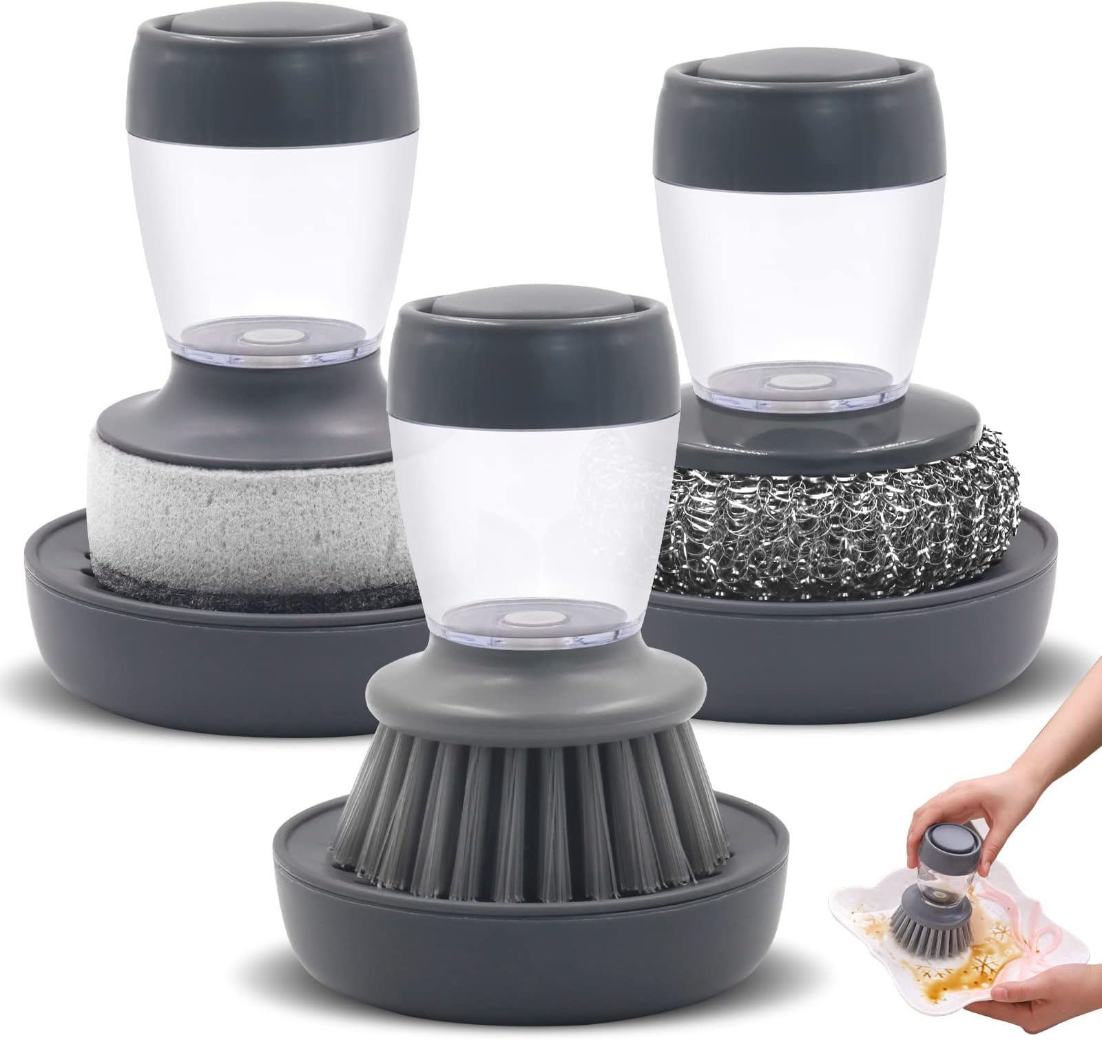 TownTop Spülbürste Mit Spülmittelspender 4er Set - PET-Borsten, 4 Farben