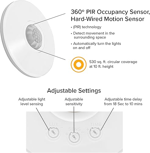 Miniatura 6 de Maxxima Sensor de ocupación PIR de 360 grados para montaje en techo, sensor de movimiento con cable duro, compatible con LED de 120 V, solución de
