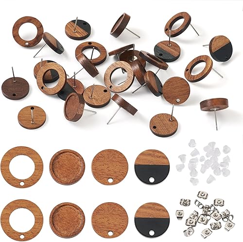 FASHEWELRY 32 piezas de pendientes de madera para pendientes de madera de 0.59 pulgadas (0.591 in) pendientes de madera redondos planos en blanco