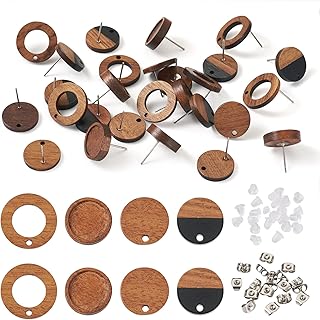 FASHEWELRY 32Pcs Wooden Earring Posts Wooden Earring Stud 15mm Flat Round Wooden Earring Blanks Earring Pin Studs Earring Findings for Jewelry Making
