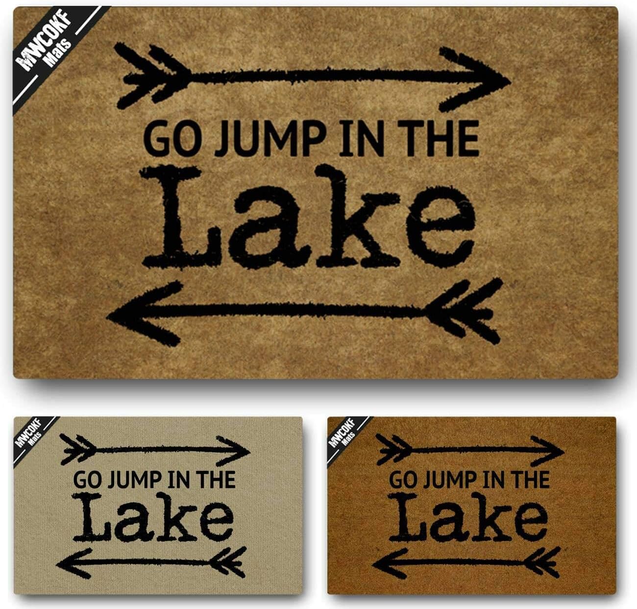 Funny Door Mat Non-Slip Back Rubber Entry Way Doormat Outside | Go Jump in The Lake | Standard Outdoor Welcome Mat | Patio Home Office Indoor | Non-Woven Fabric 18 Inch x 30 Inch