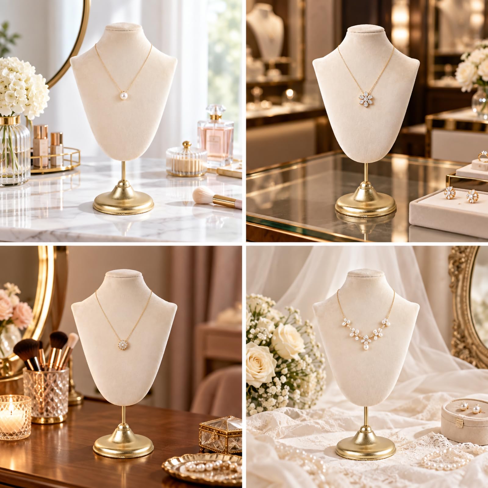 de collier recouvert de tissu pour présentation, Beige