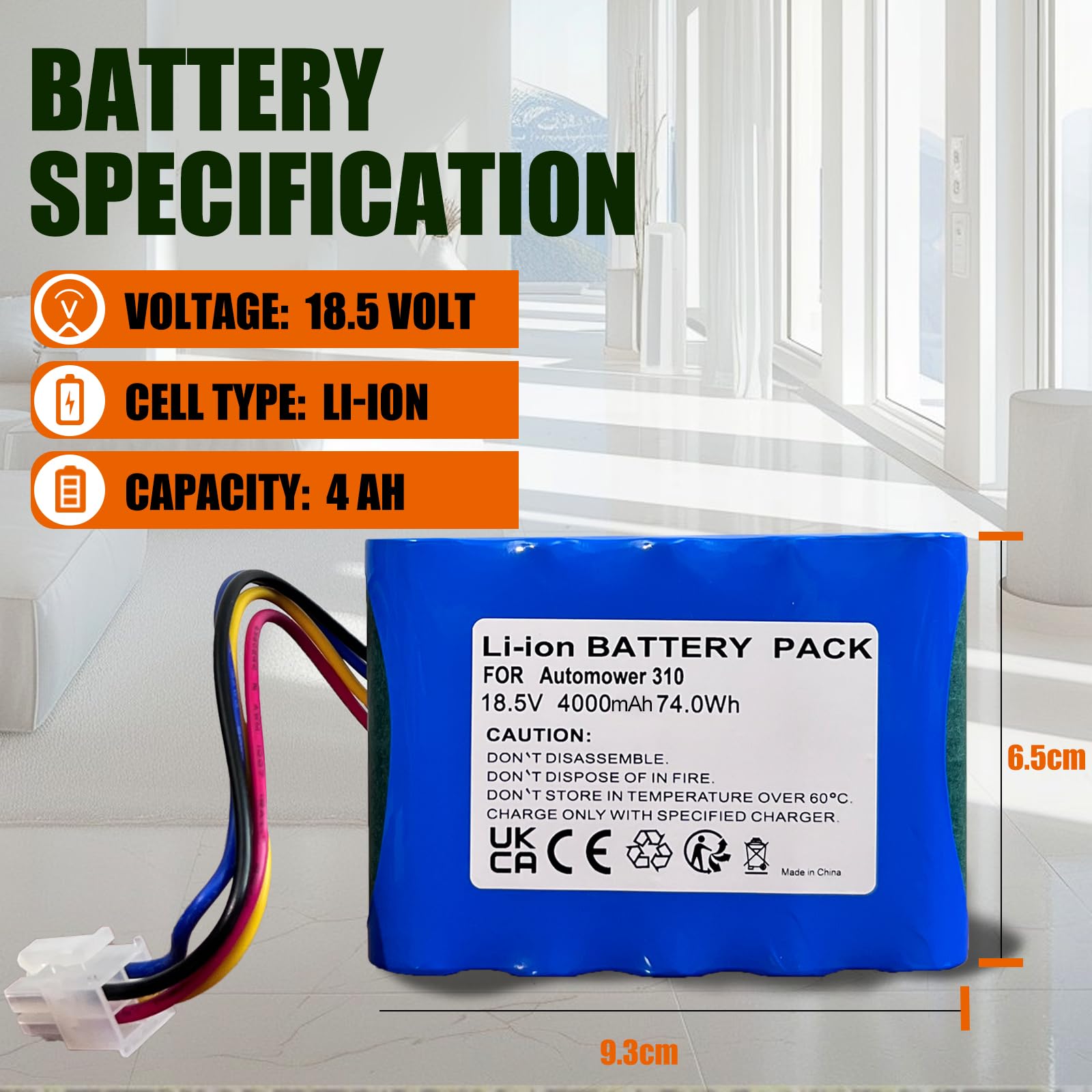 18,5V 4,0Ah Akku für Gardena Sileno R100Li,R130Li,R160Li,Kompatible mit Husqvarna Automower(2015-2018) 310,315,584 85 28-02,Ersatz Mähroboter Akku für 5848228-01,5848228-02,5848528-01,5895862-01