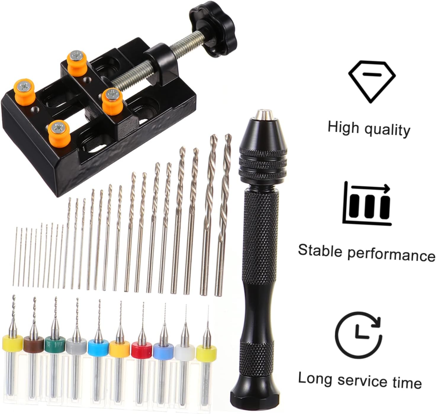 KALLORY 1set Hand Drill for Jewelry Making Drill Bit Kit Pin Vise Precision Tools for Woodworking Crafting
