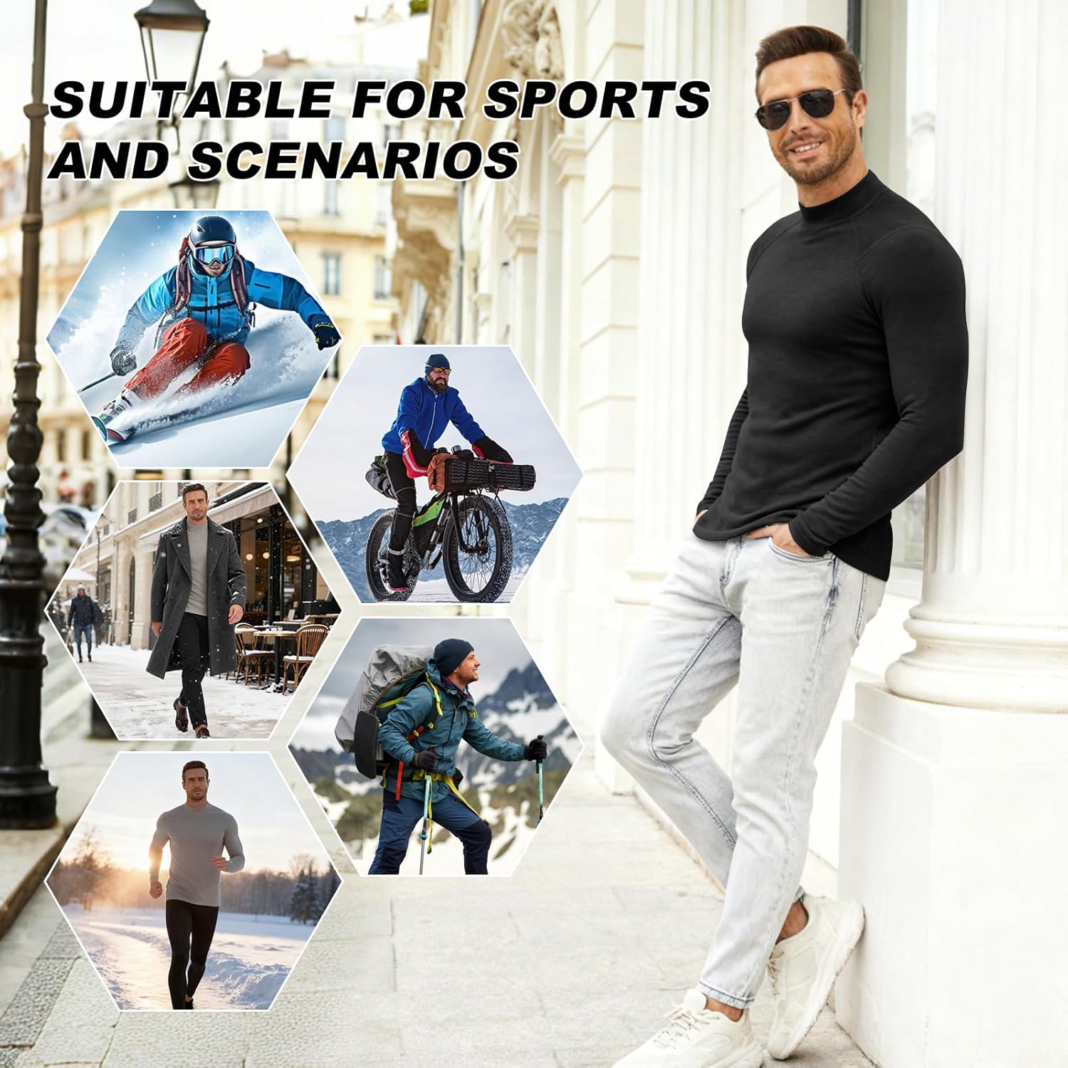 MEETYOO Thermal Compression Shirts for Men Long Sleeve Running Undershirt Turtleneck Base Layer for Winter Cold Weather - Image 5