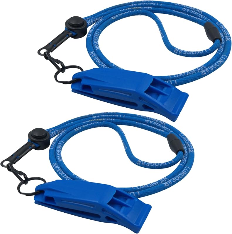 Blue Whistle (2-Pack) 120dB Loud Safety & Emergency Whistle with Lanyard and Breakaway Clasp for Hiking, Kayak, Boat, Personal Safety, Travel, Emergency Kits