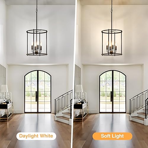 Miniatura 4 de Luvkczc Candelabro negro de 4 luces, lámpara de techo industrial negra con jaula de metal rústico, altura ajustable, luz colgante geométrica para