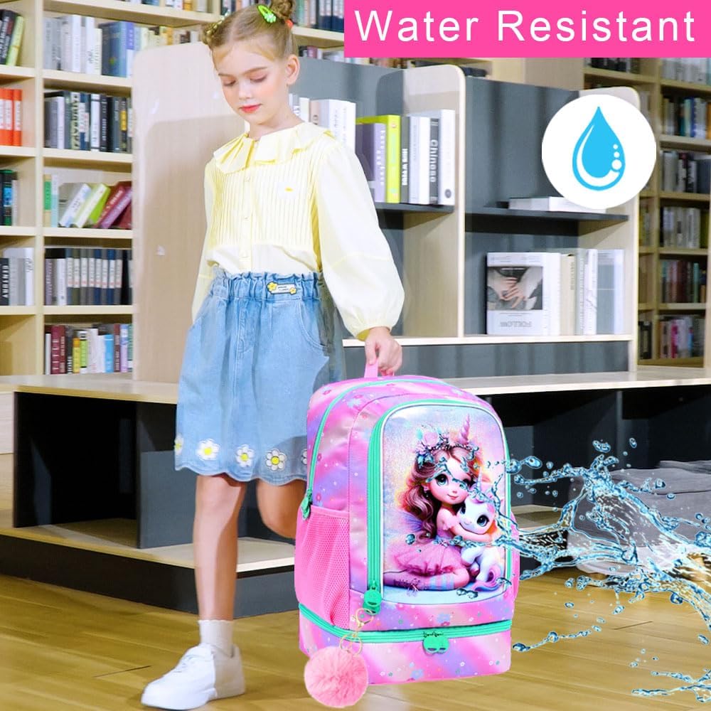 AGSDON 2-in-1 Unicorn Backpack for Girls,17" Elementary Kids Backpack Preschool School Bookbags and Lunch Box - Image 7