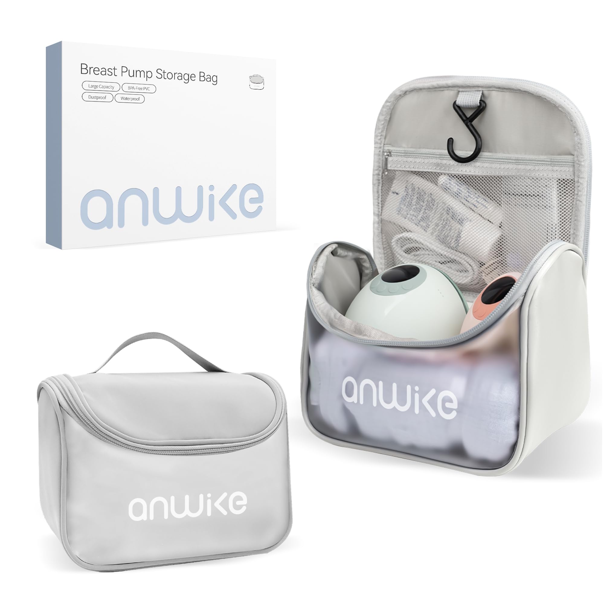 ANWIKE Wearable Breast Pump Bag - Portable Hook Design Hands Free Breast Pump Bag, Breastfeeding Carry Bag with Waterproof Mat for Travel and Work, Breast Pump Accessories Bag, Gift for New Moms, Gray