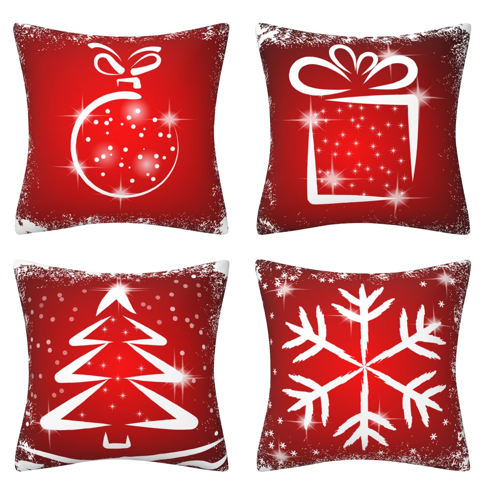 4 Piezas Funda Almohada de Navidad, 45x45 cm Fundas Cojínes Navidad, Fundas de Cojín de Navidad para Sofá Algodón, Fundas de cojín para decoración de Navidad para hogar, para sofá de Dormitorio