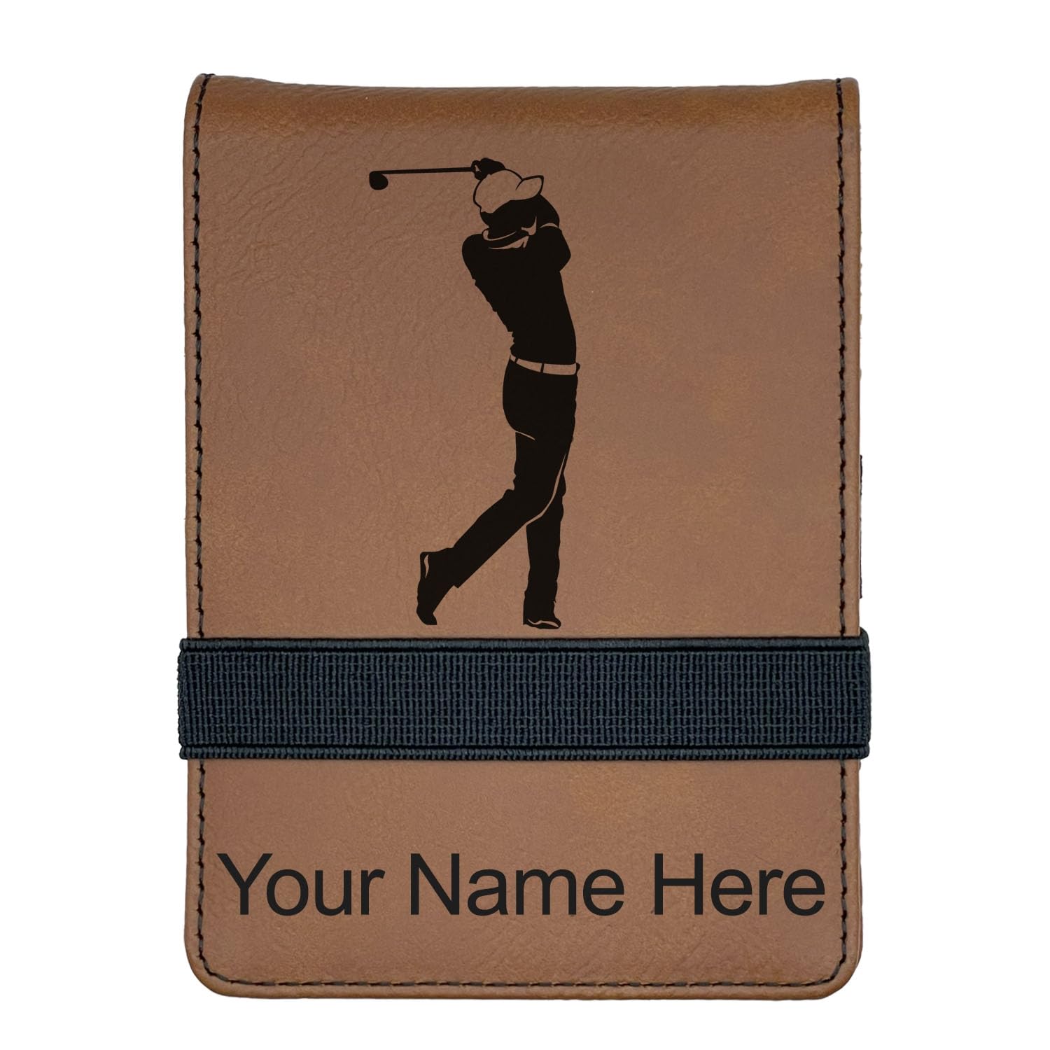LaserGram Mini Padfolio with Notepad and Pen, Golfer Golfing, Personalized Engraving Included (Dark Brown)