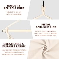 Vista 5 de Silla hamaca colgante con cuerda – Máximo 500 libras – 2 cojines y 1 almohada para el cuello incluida – Barra separadora de acero resistente
