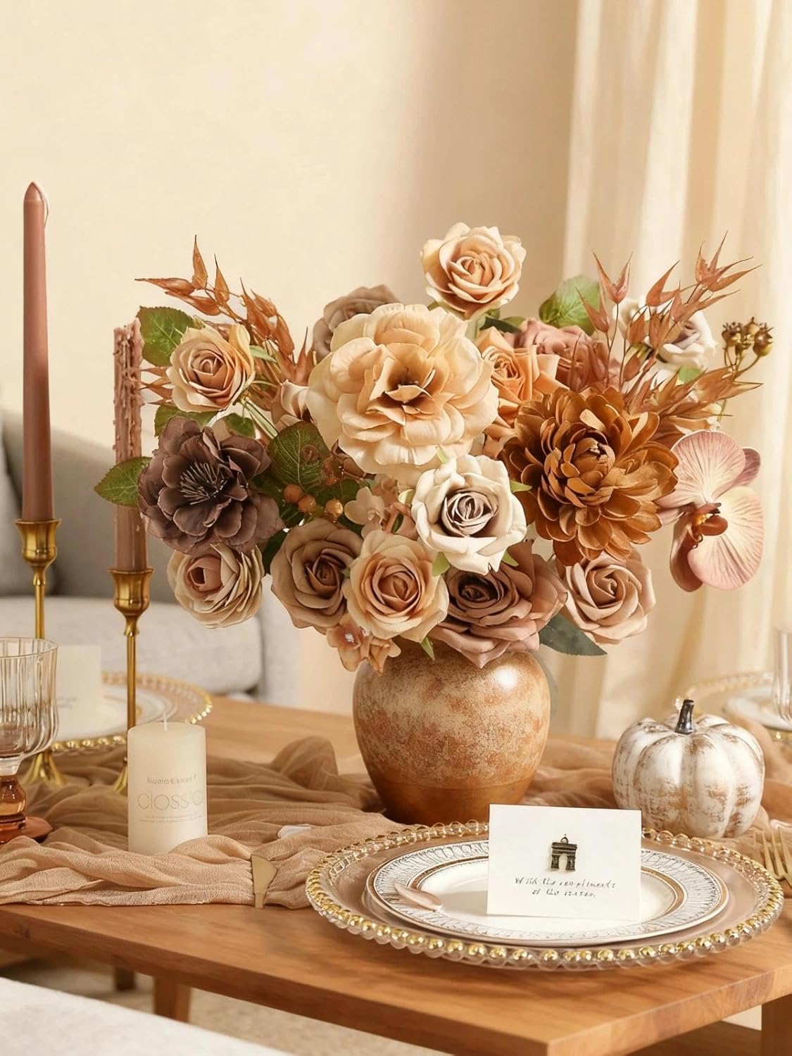 Coffee Artificial Flowers Combo Brown Silk Flowers Fake Roses Dahlia with Stems for DIY Wedding Bridal Bouquets,Table Centerpieces,Cake Floral Arrangement,Baby Shower,Birthday Home Decor - Image 3