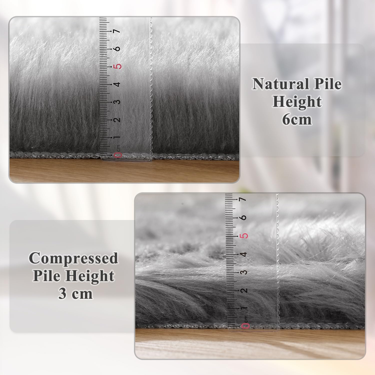 ORINOVA Silver Grey Shag Faux Sheepskin Fuzzy Fur Rugs for Bedroom Circle Plush Washable Furry Fur Area Rugs for Living Room Nursery 4ft X 4ft Rug