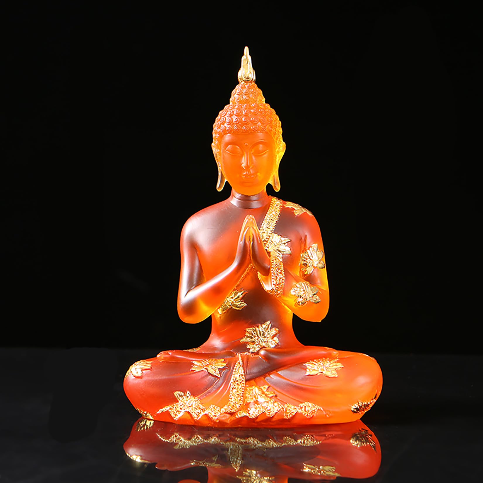 Nnycc Orange Crystal Resin Buddha Statue Indoor Meditation Decor,Thai Sitting Buddha Figurine Spiritual Gifts For Tabletop Zen,,L