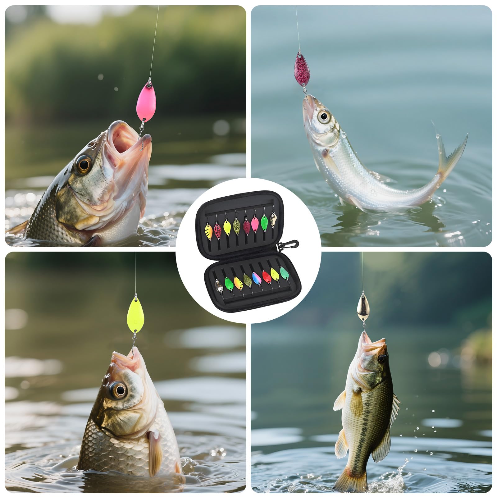 MumdoYAL 16 Pezzi Esche Artificiali Spinning, 2.5g/3.5g/5g Spoon Trout Area, Pesca Spinning Con Scatola Portaoggetti, Adatto per zanders, trota e altre specie