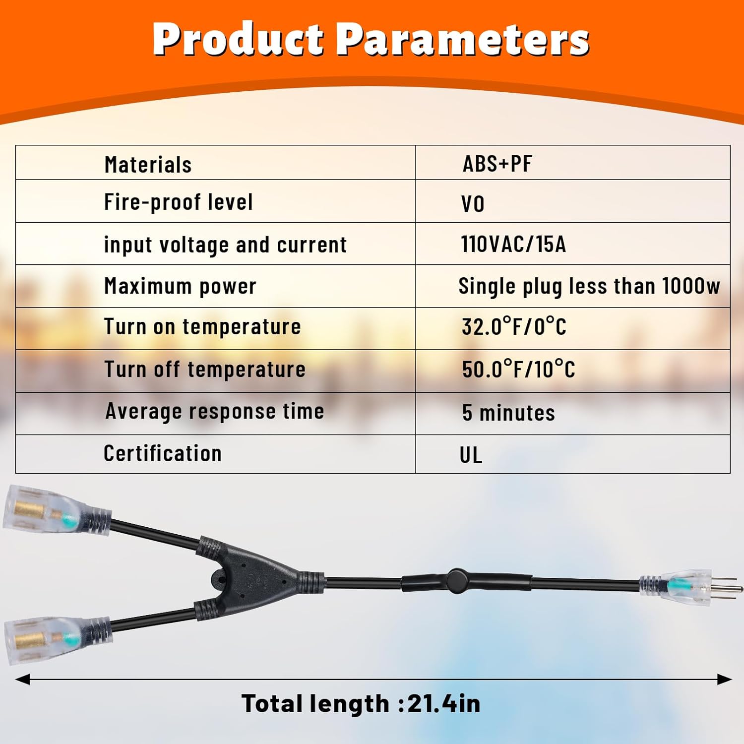 2 Plug Cold Thermostat Controlled Extension Cord,32° F(0 Degree) Auto On/50° F(10 Degree) Thermostat Controlled Outlet for Heat Cable Controller,Compatible with Any Outdoor Thermostat Plug Outlet