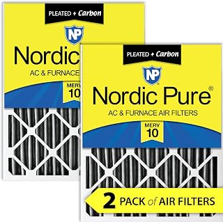 Nordic Pure 20x20x4PM10C-2 Pleated MERV 10 Plus Carbon AC Furnace Filters (2 Pack), 20x20x4"