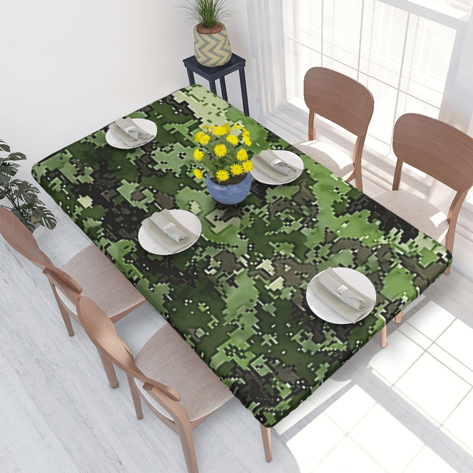 WPKJU Green Army Digital Camouflage Print Printed Tablecloths 4ft Rectangular Table Covers Washable Polyester Decorative Table Cloth for Dining Table Picnic Wedding