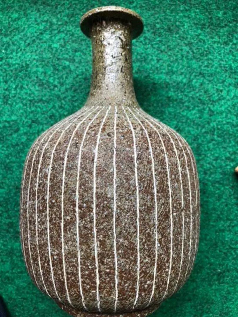 Amazon.co.jp: 工芸品 織部 黄瀬戸 加藤伸也 加藤作助 花瓶 灰釉 