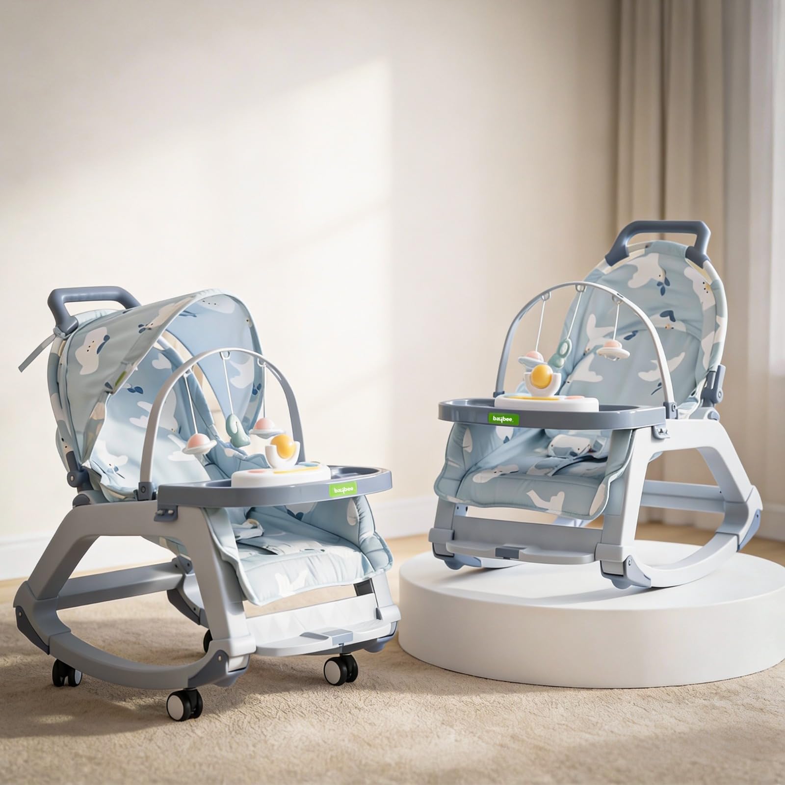 Baybee Baby Rocker & Bouncer Chair for 0–3 Years | Baby Feeding Chair with Push Rocker Mode, Adjustable Canopy, Hanging Toys, 360° Wheels & 3-Point Safety Belt (Blue)-picture-32