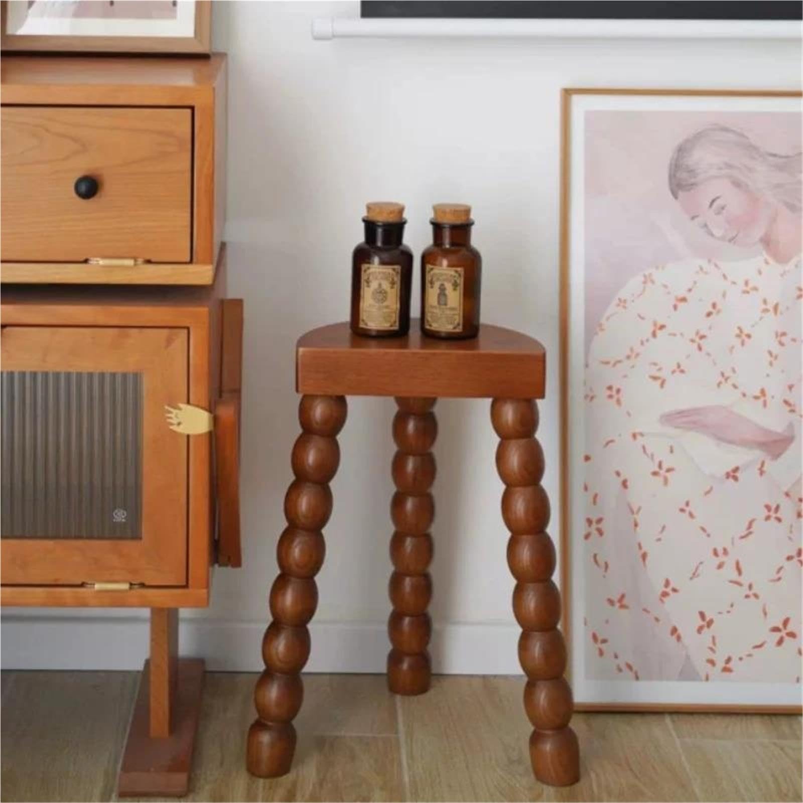 Table D'appoint Antique De Tabouret Bas Rétro en Bois Massif