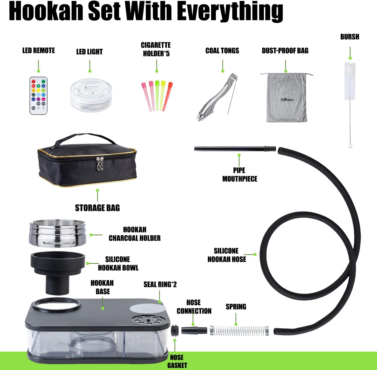 Hookah Box – Premium Portable Travel Hookah Set with LED Lights, Perfect for Parties and Outdoor Adventures（White）