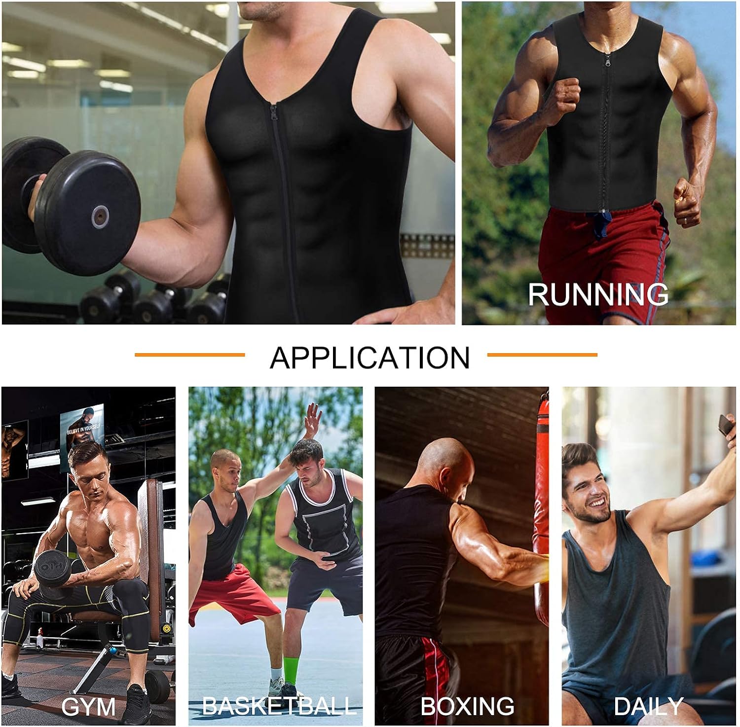 Wonderience Neoprene Sauna Suit for Men Waist Trainer Vest Zipper Body Shaper with Adjustable Tank Top : Sports & Outdoors